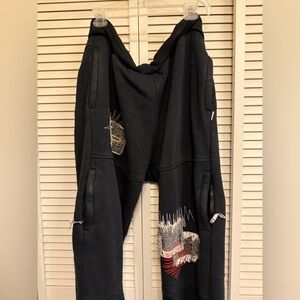 Rare Cybertek Vintage Y2K Black Sweatpants Cargo Patches Side Zipper Men’s XXL